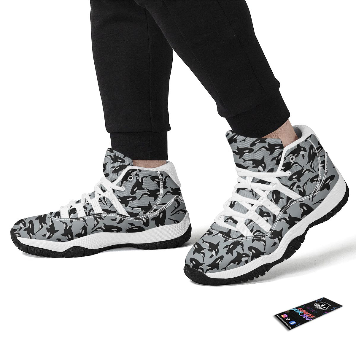 Orca Killer Whale Print Pattern White Bball Shoes-grizzshop