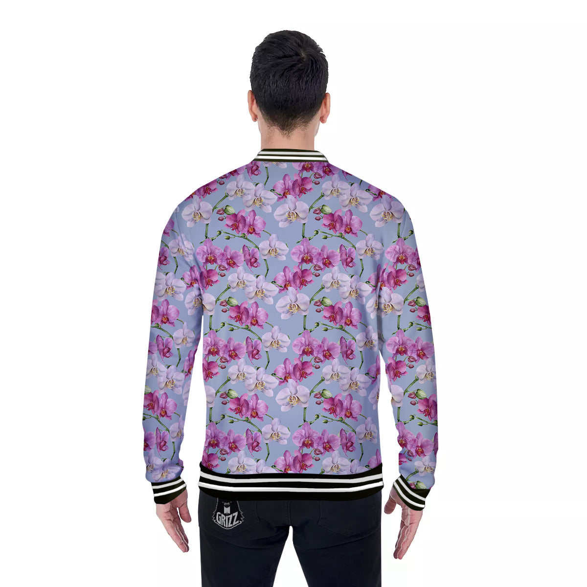 Orchid Cute Print Baseball Jacket-grizzshop