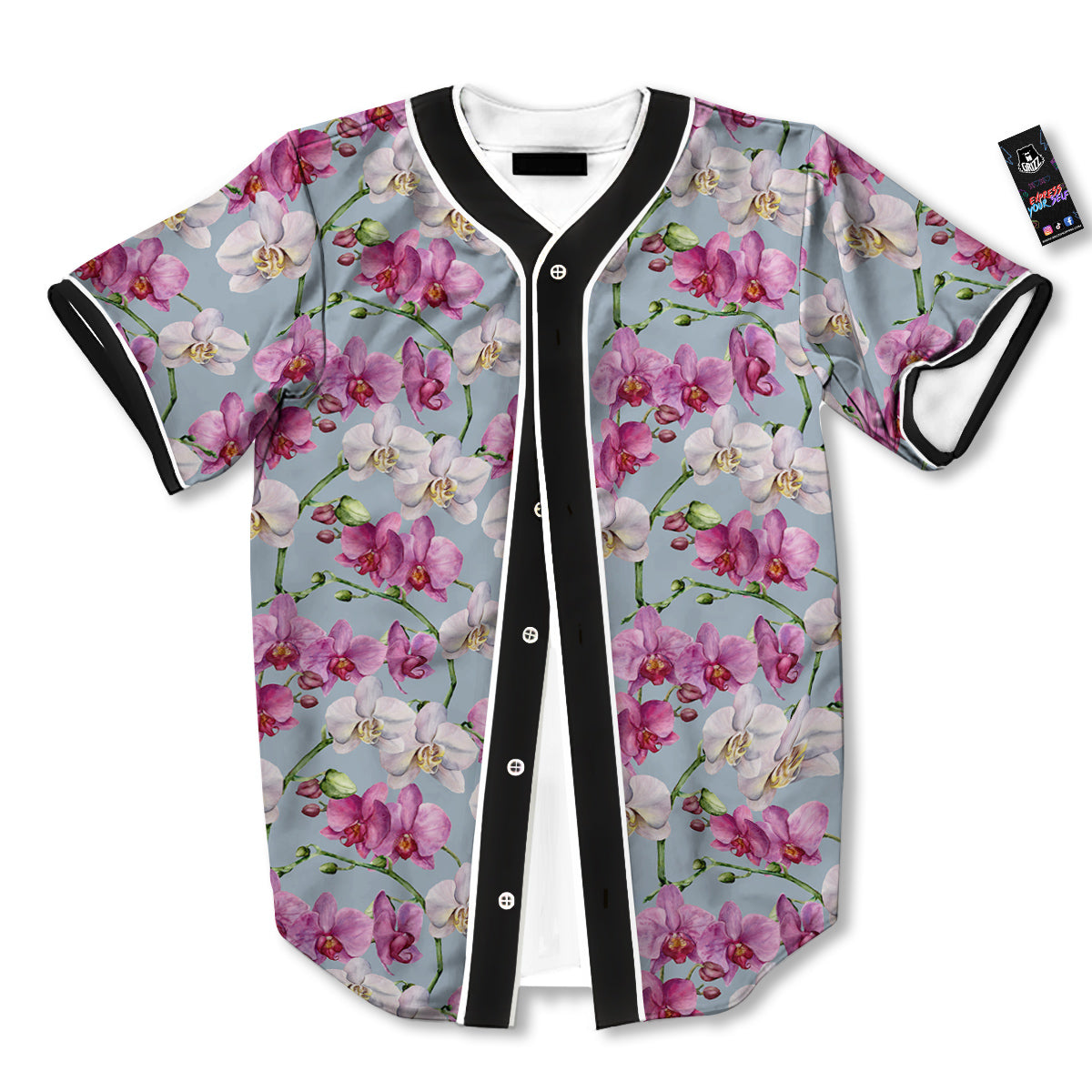 Orchid Cute Print Baseball Jersey-grizzshop