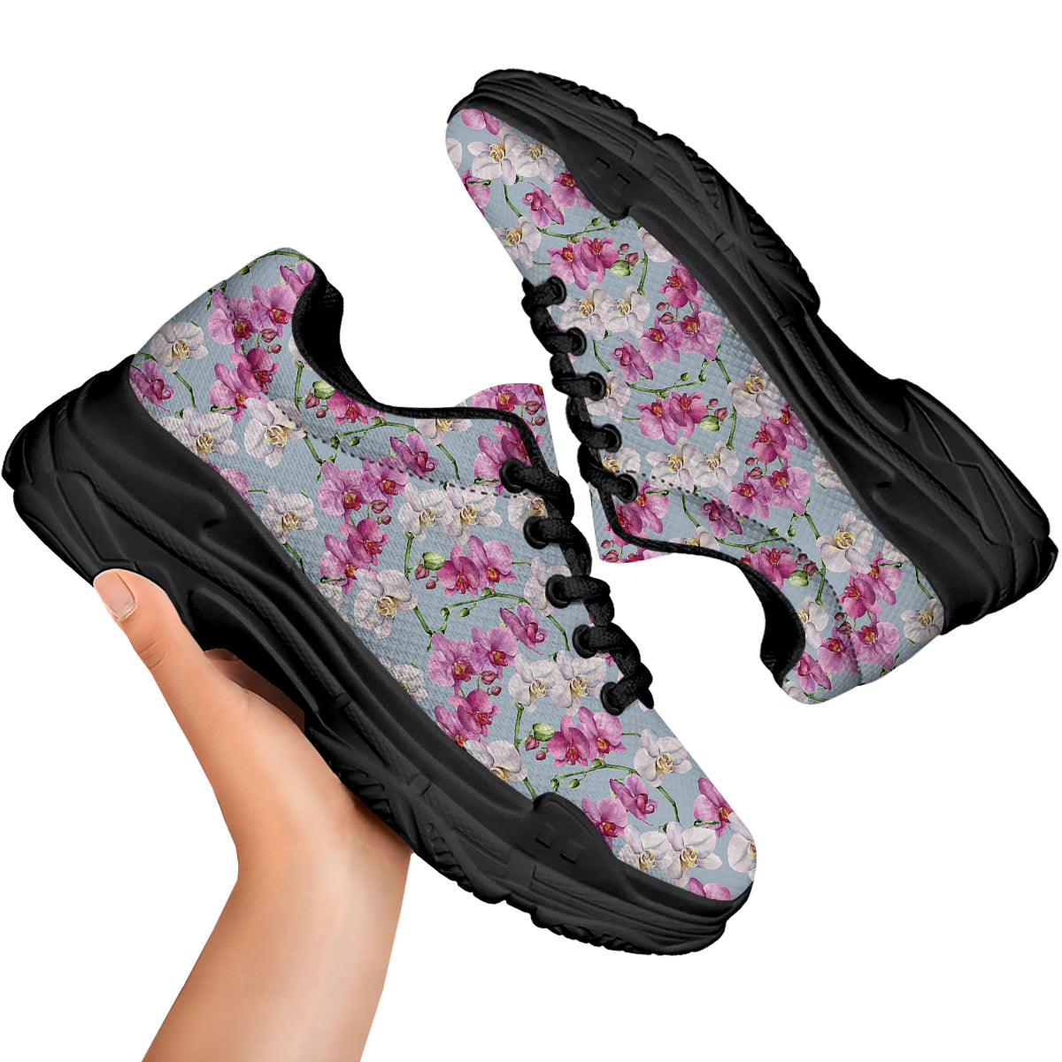 Orchid Cute Print Black Chunky Shoes-grizzshop