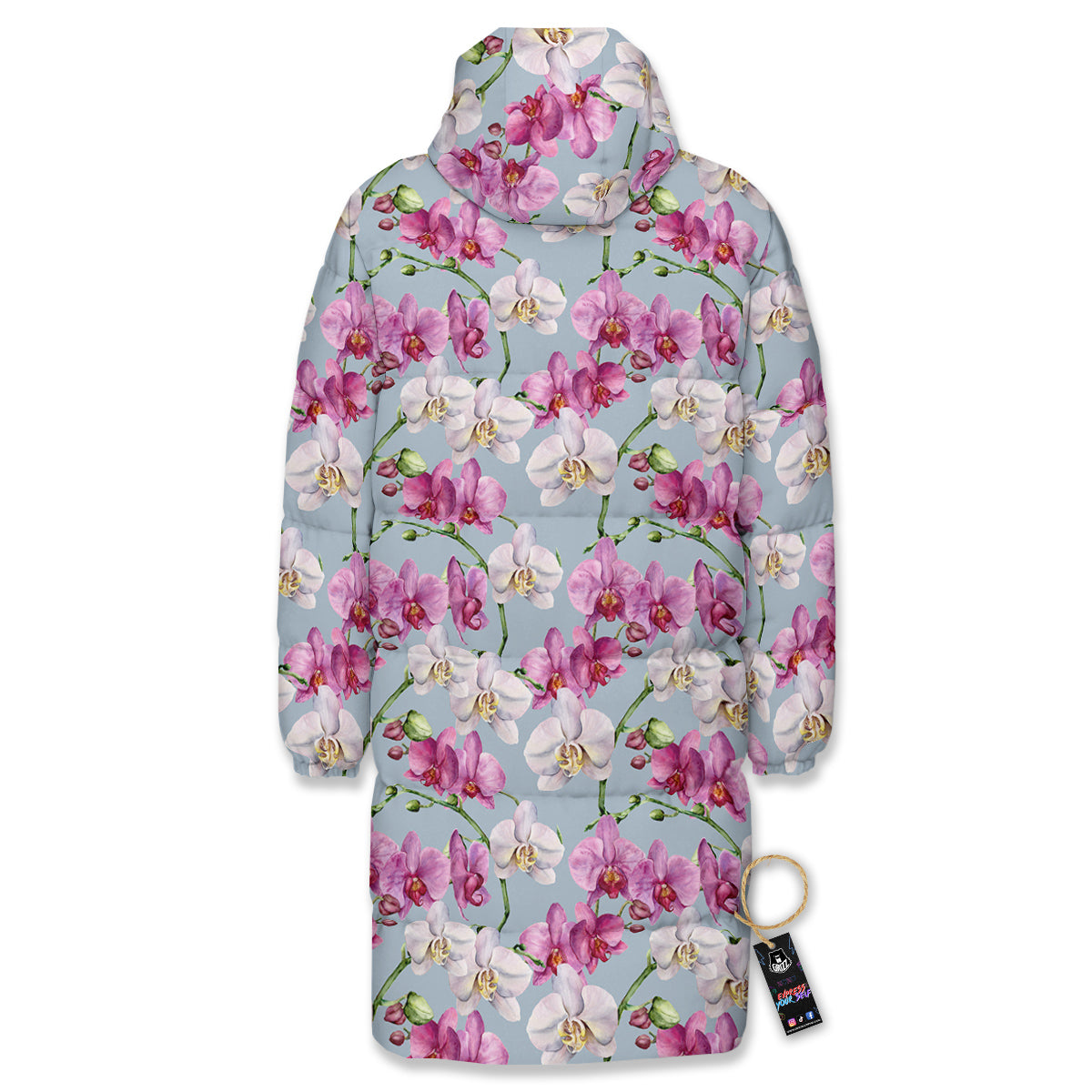 Orchid Cute Print Long Down Jacket-grizzshop