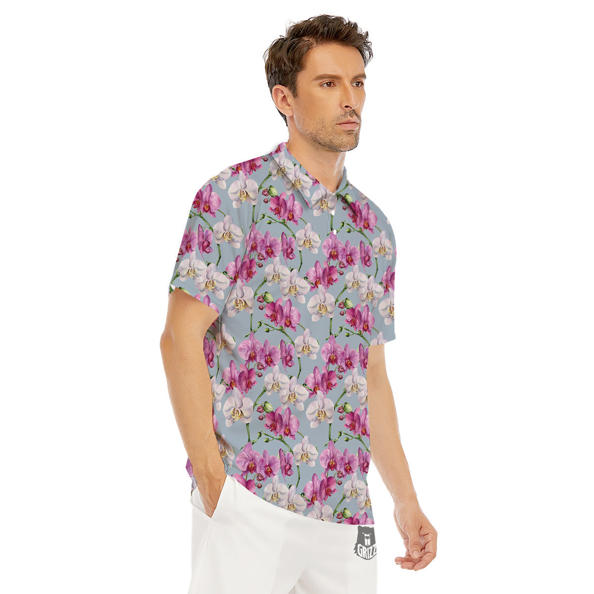 Orchid Cute Print Men's Golf Shirts-grizzshop