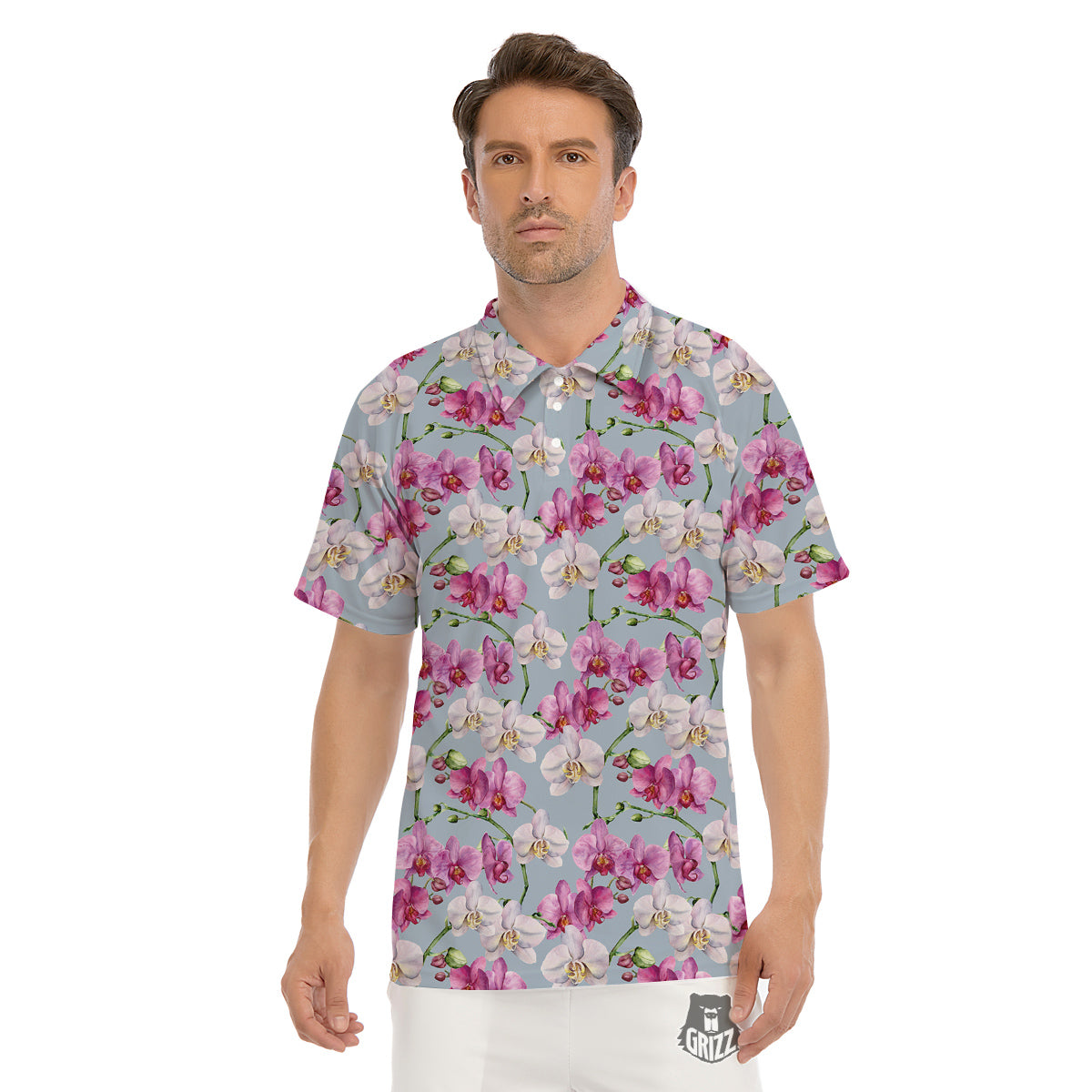 Orchid Cute Print Men's Golf Shirts-grizzshop