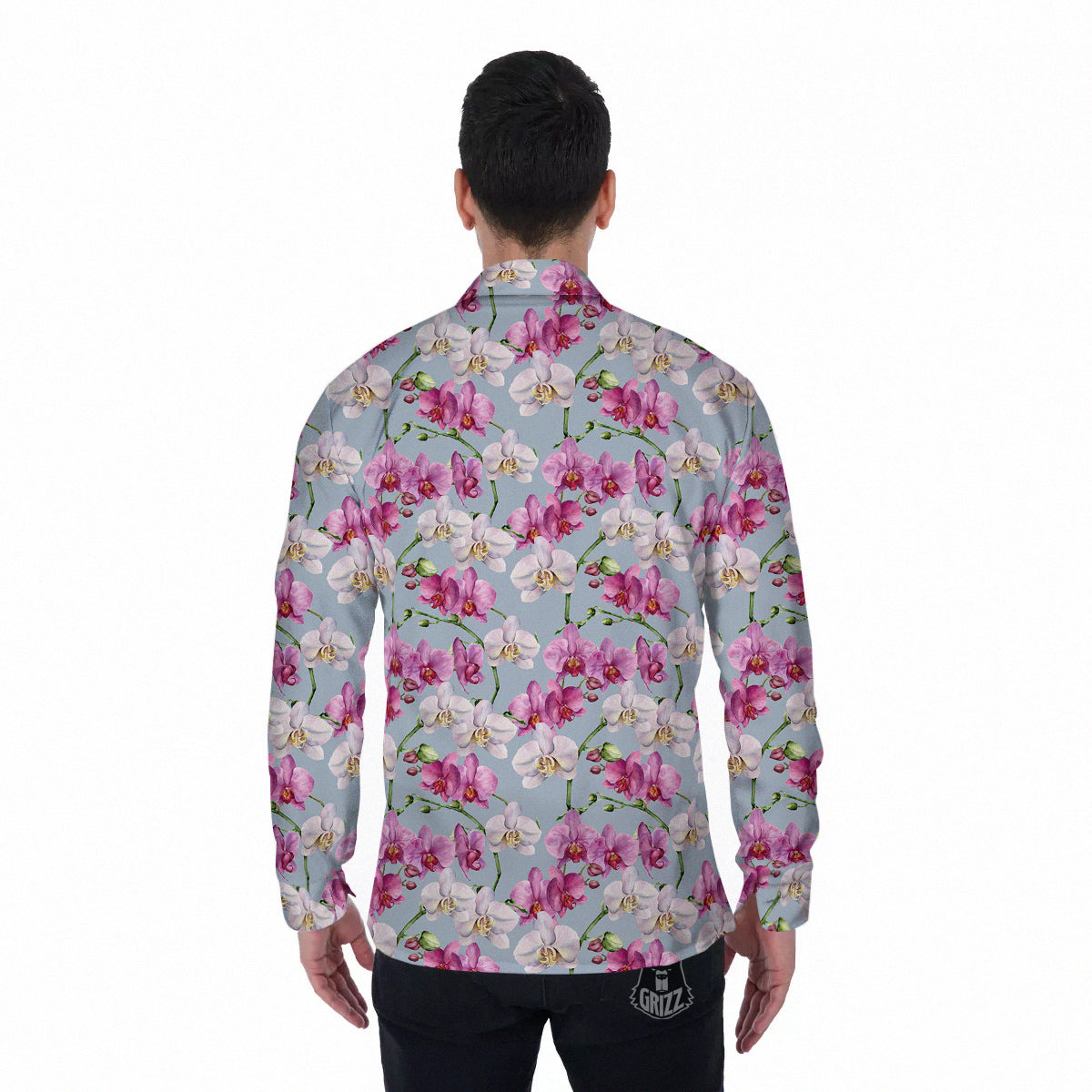 Orchid Cute Print Men's Long Sleeve Shirts-grizzshop