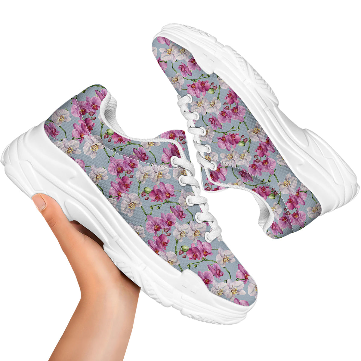 Orchid Cute Print White Chunky Shoes-grizzshop