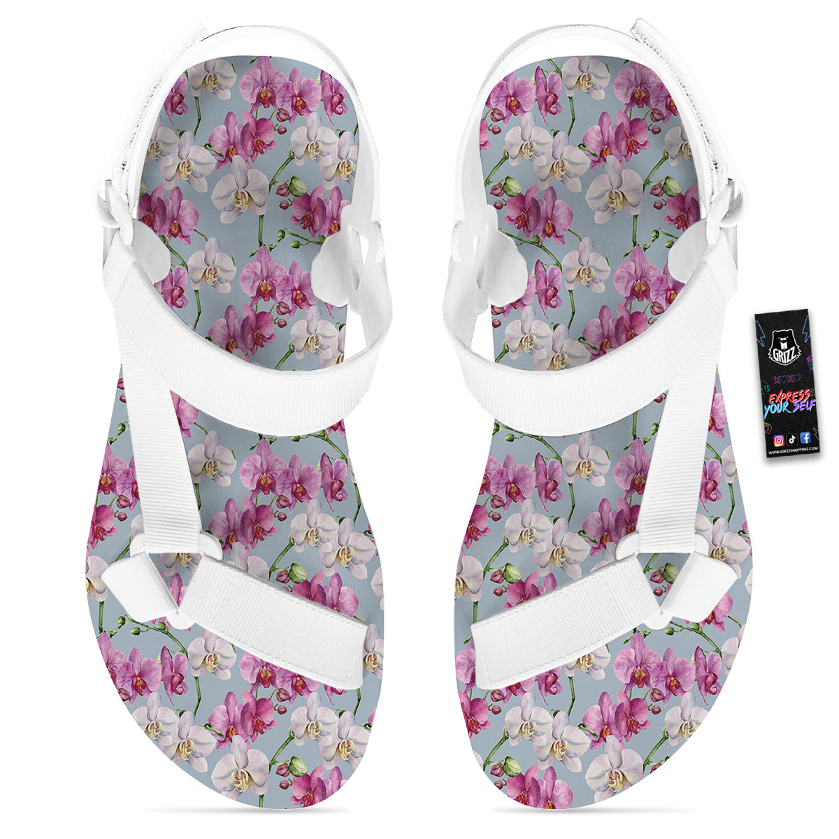 Orchid Cute Print White Open Toe Sandals-grizzshop