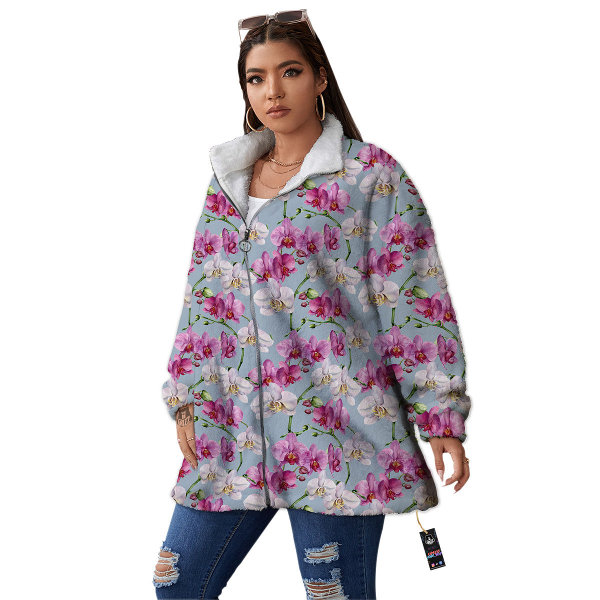 Orchid Cute Print Women's Sherpa Jacket-grizzshop