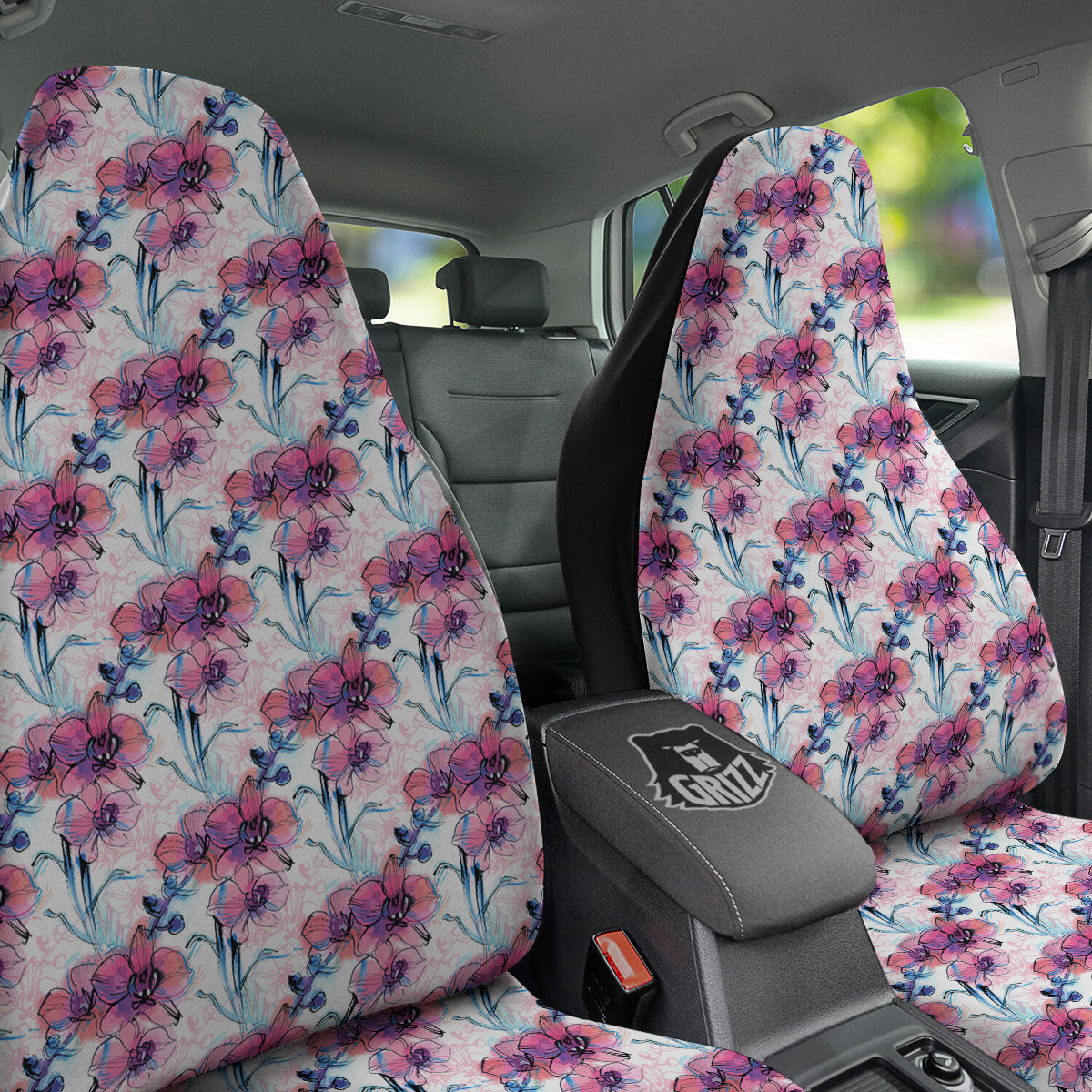 Orchid Drawing Print Pattern Car Seat Covers-grizzshop