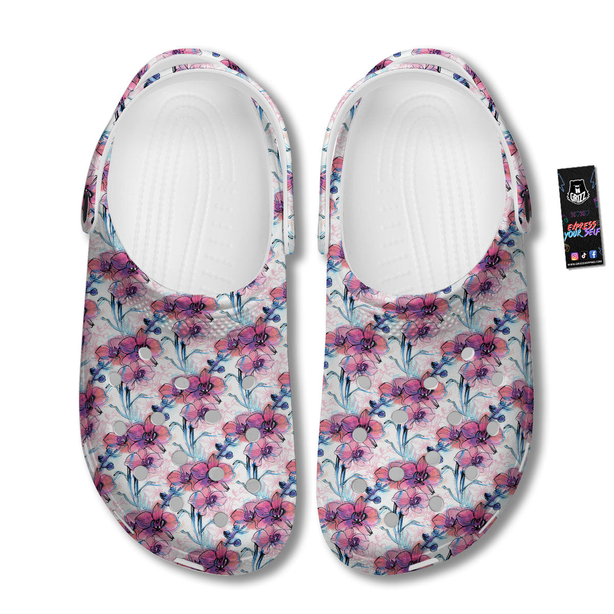 Orchid Drawing Print Pattern Clog-grizzshop