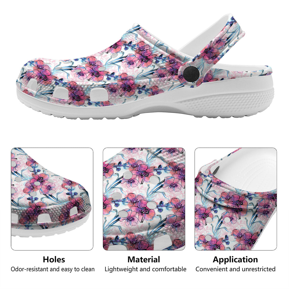 Orchid Drawing Print Pattern Clog-grizzshop