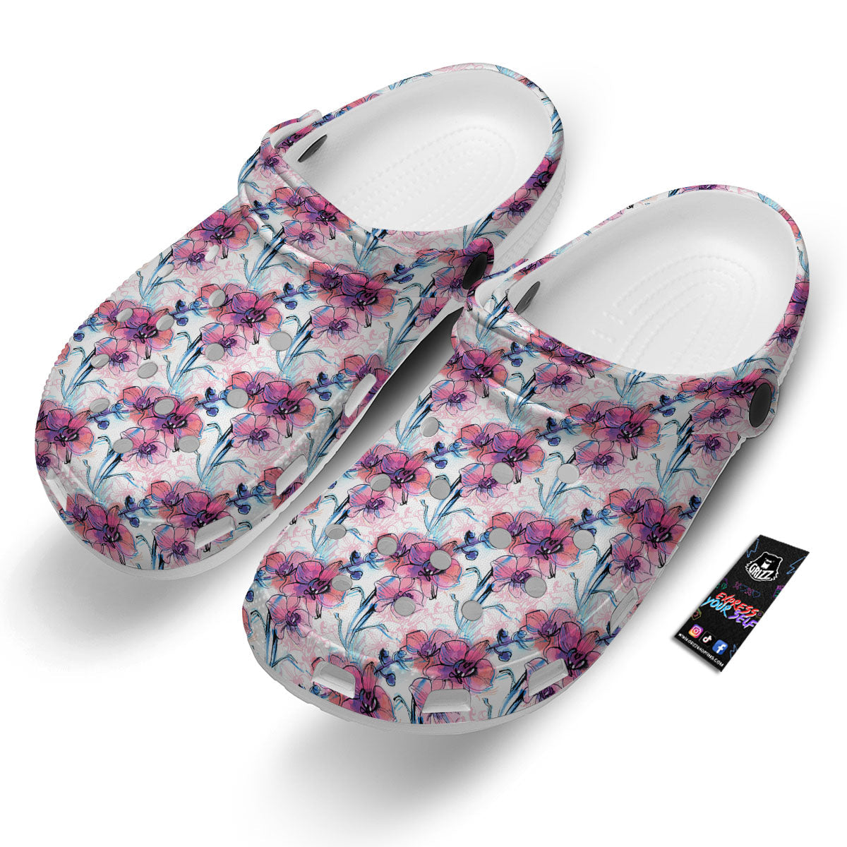 Orchid Drawing Print Pattern Clog-grizzshop