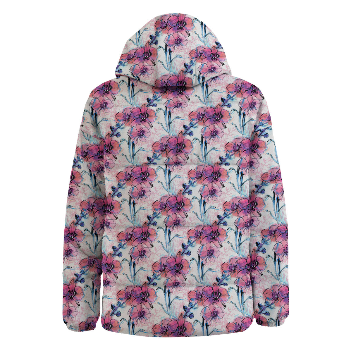 Orchid Drawing Print Pattern Down Jacket-grizzshop