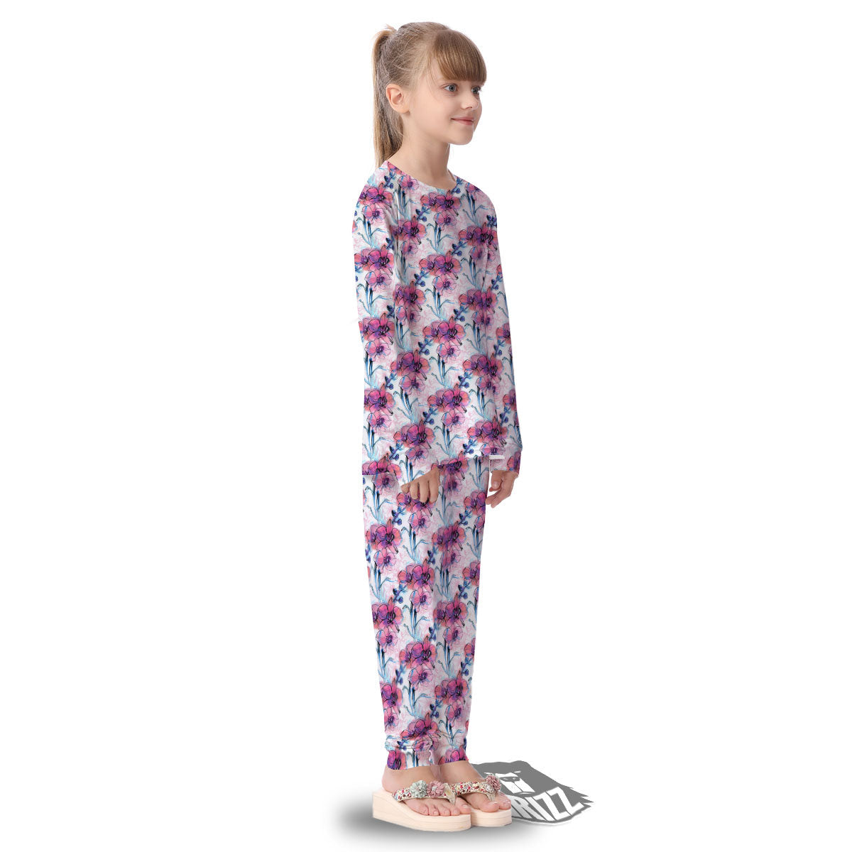 Orchid Drawing Print Pattern Kid's Pajamas-grizzshop