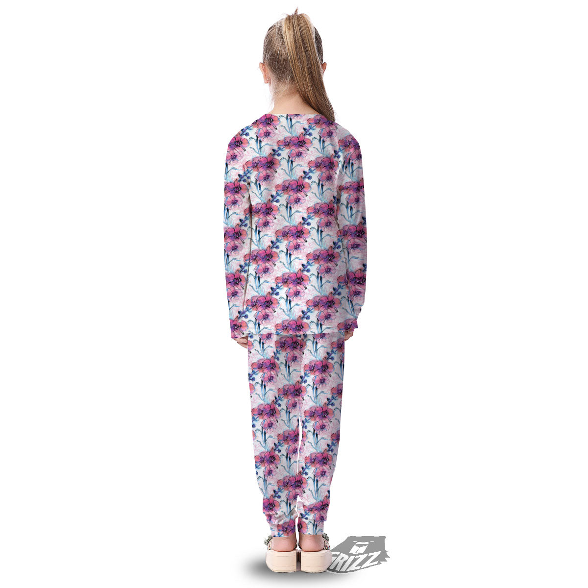 Orchid Drawing Print Pattern Kid's Pajamas-grizzshop
