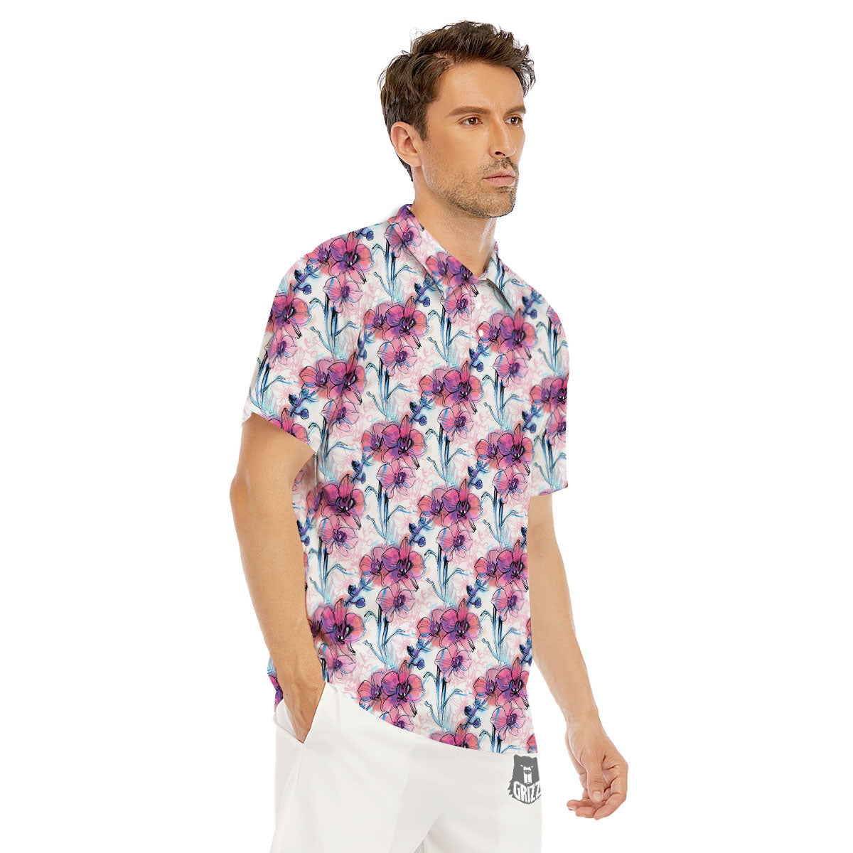 Orchid Drawing Print Pattern Men's Golf Shirts-grizzshop