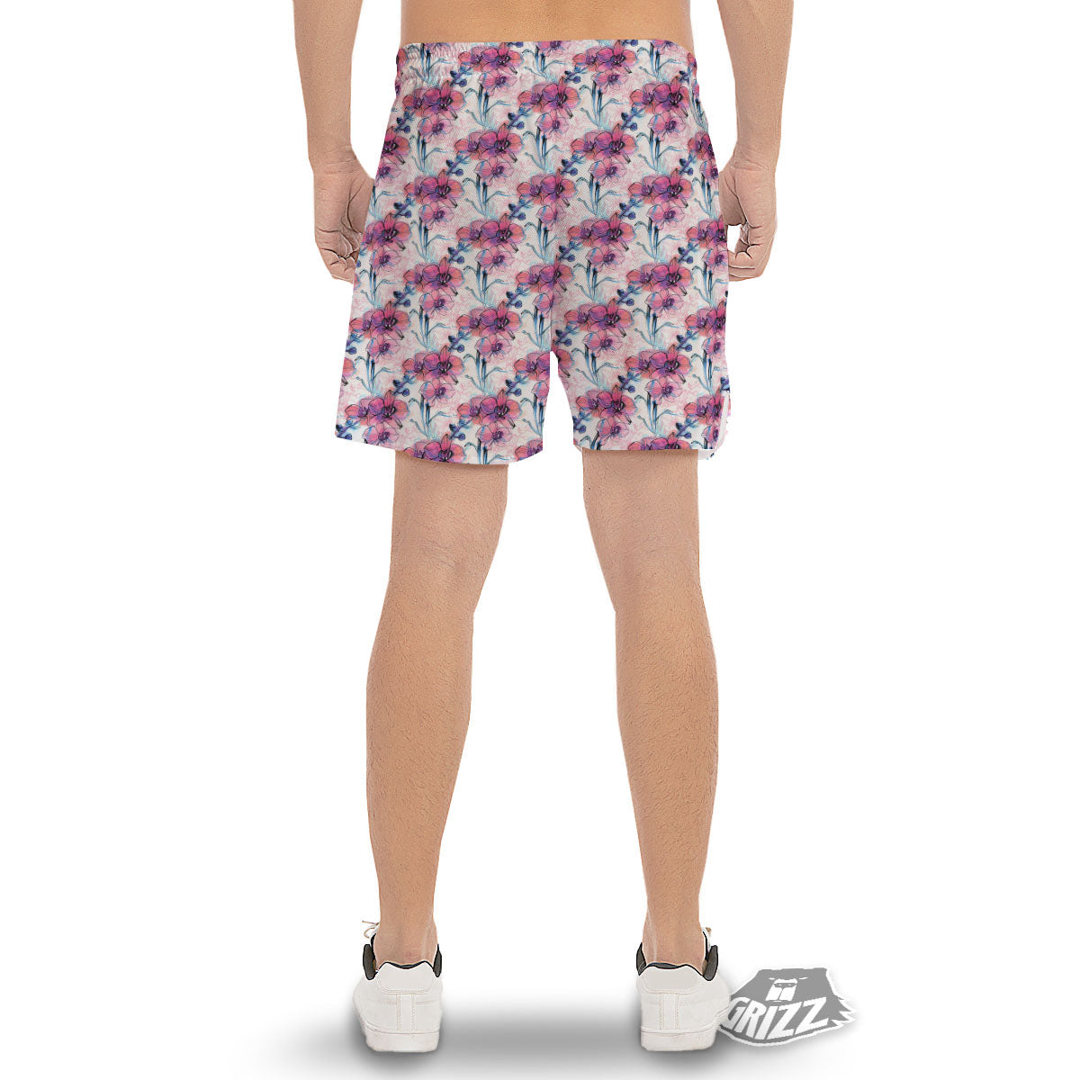 Orchid Drawing Print Pattern Men's Gym Shorts-grizzshop