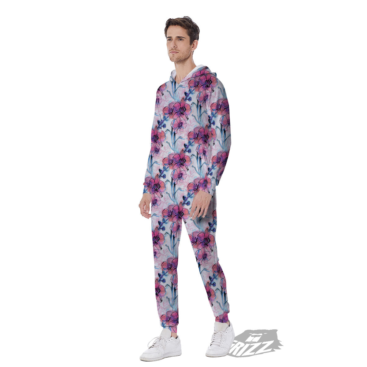 Orchid Drawing Print Pattern Men's Jumpsuit-grizzshop