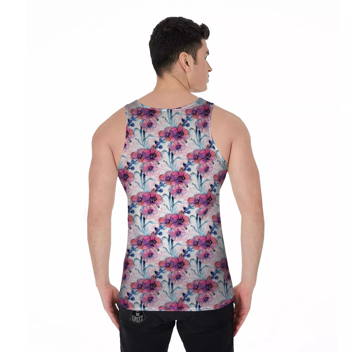 Orchid Drawing Print Pattern Men's Tank Top-grizzshop