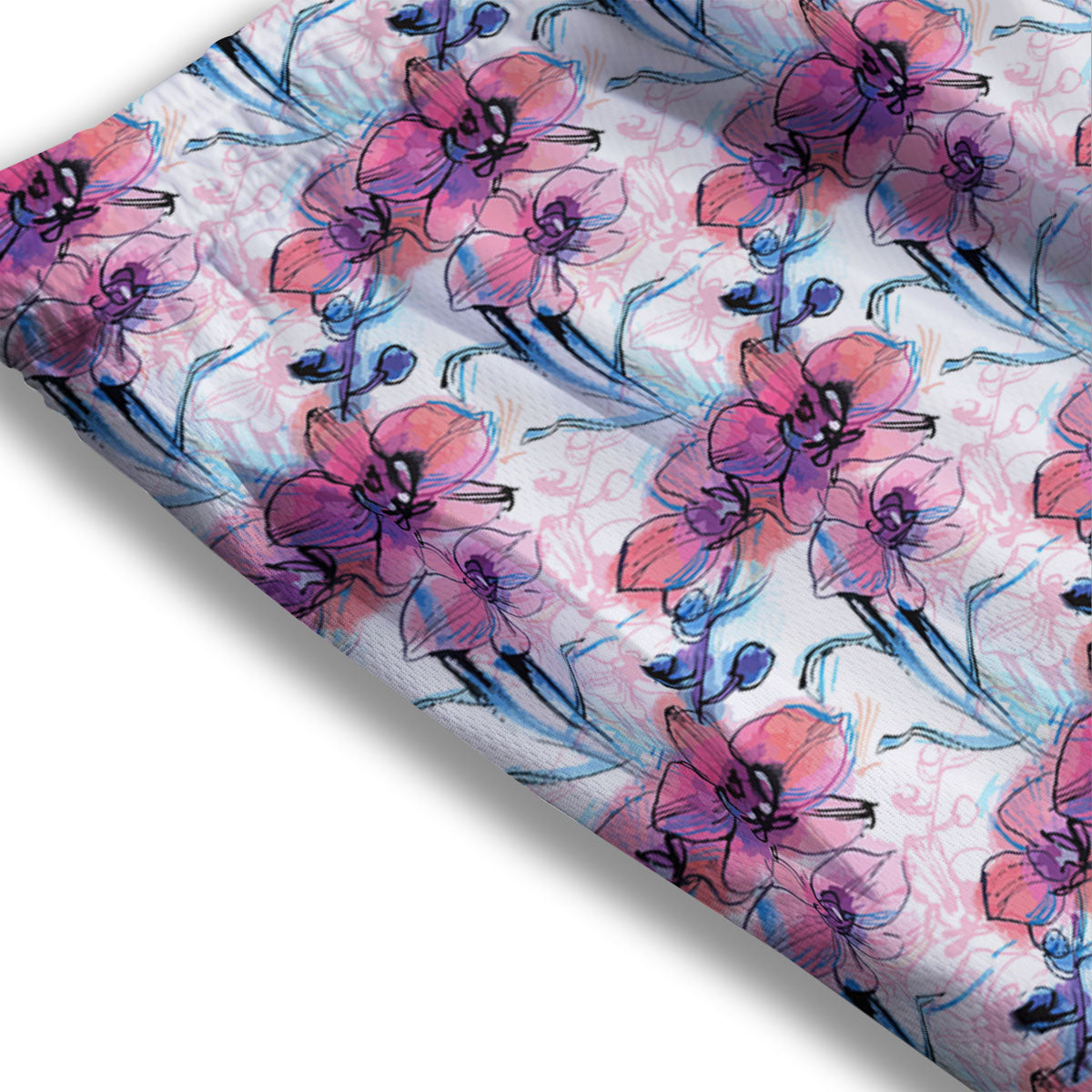 Orchid Drawing Print Pattern Mesh Shorts