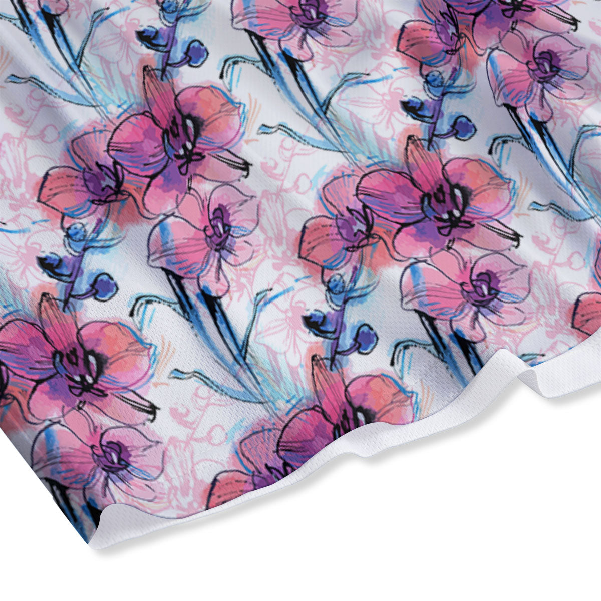 Orchid Drawing Print Pattern Mesh Shorts