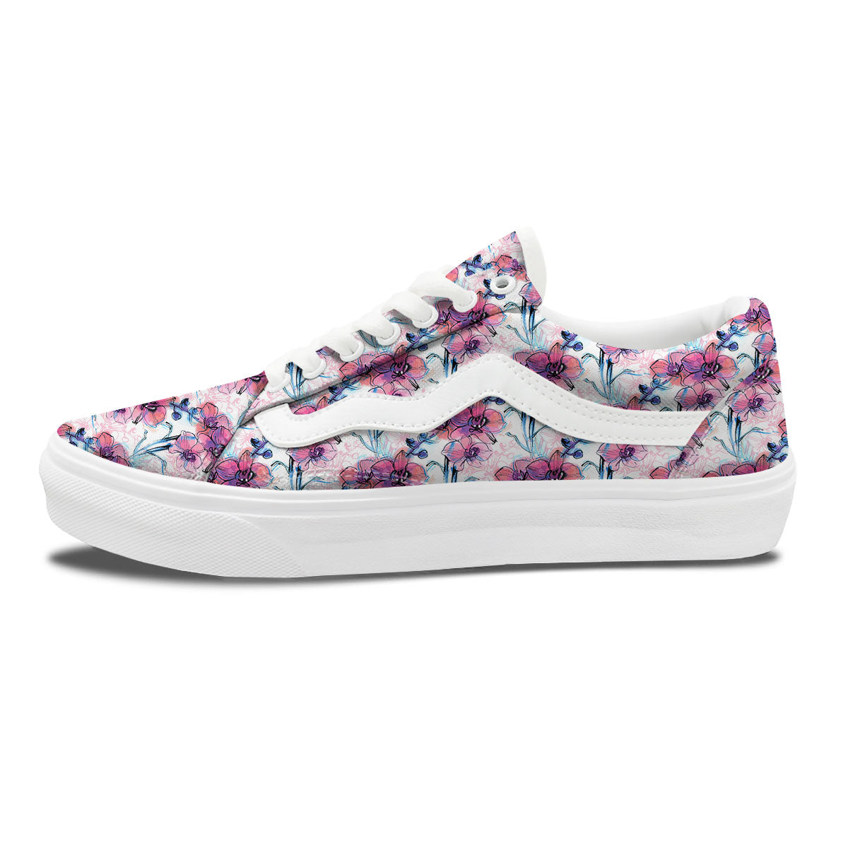 Orchid Drawing Print Pattern Skate Shoes-grizzshop