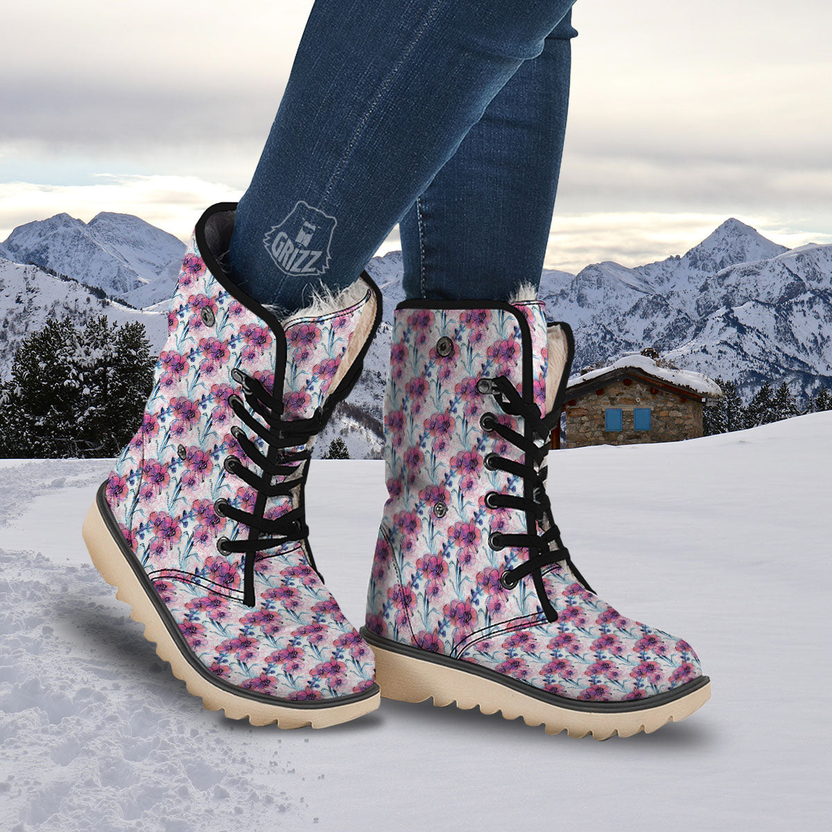 Orchid Drawing Print Pattern Snow Boots-grizzshop
