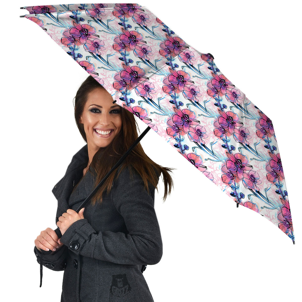 Orchid Drawing Print Pattern Umbrella-grizzshop