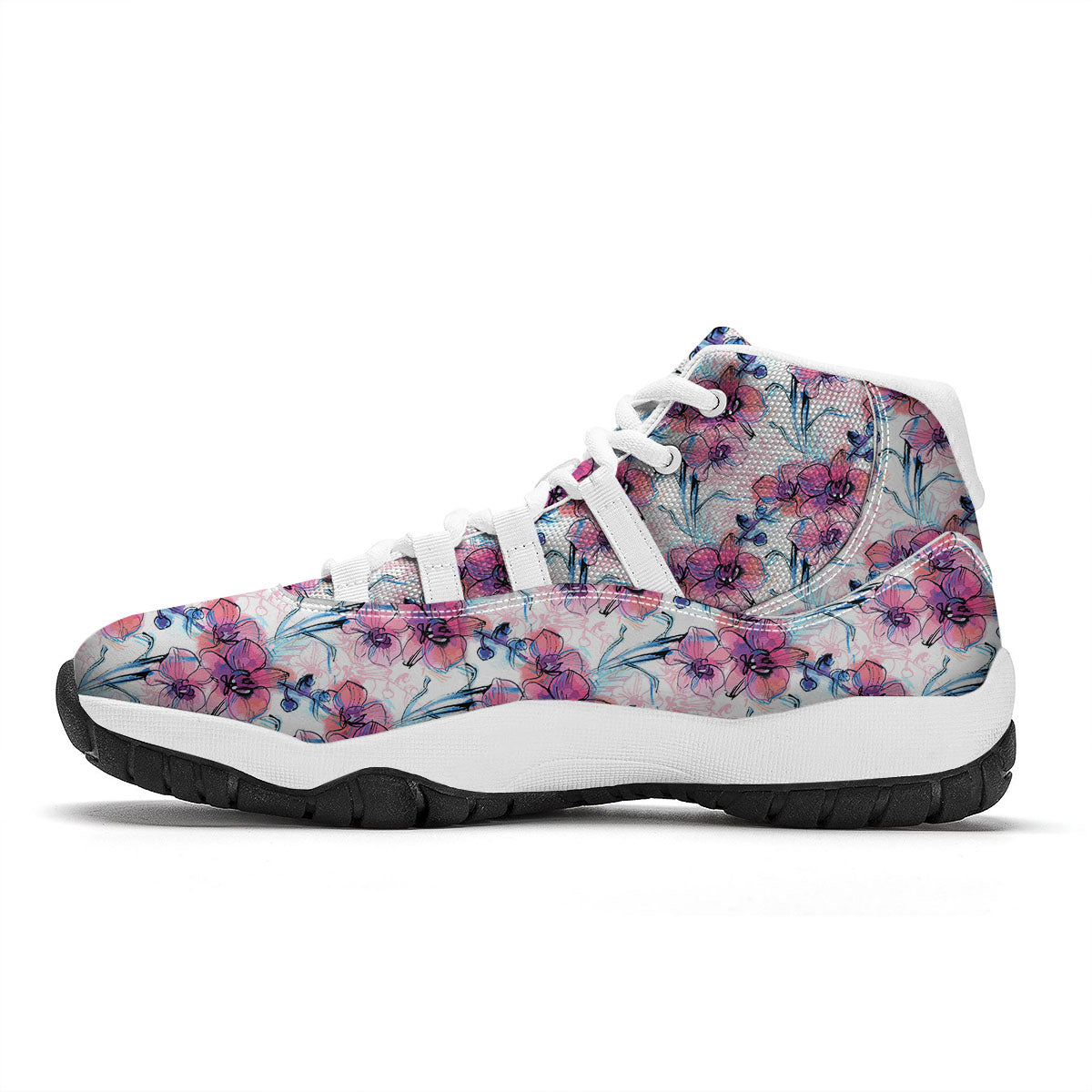 Orchid Drawing Print Pattern White Bball Shoes-grizzshop