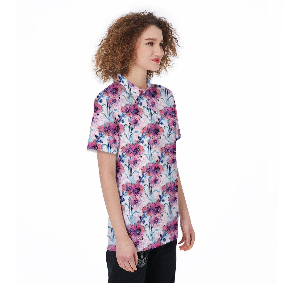 Orchid Drawing Print Pattern Women's Golf Shirts-grizzshop