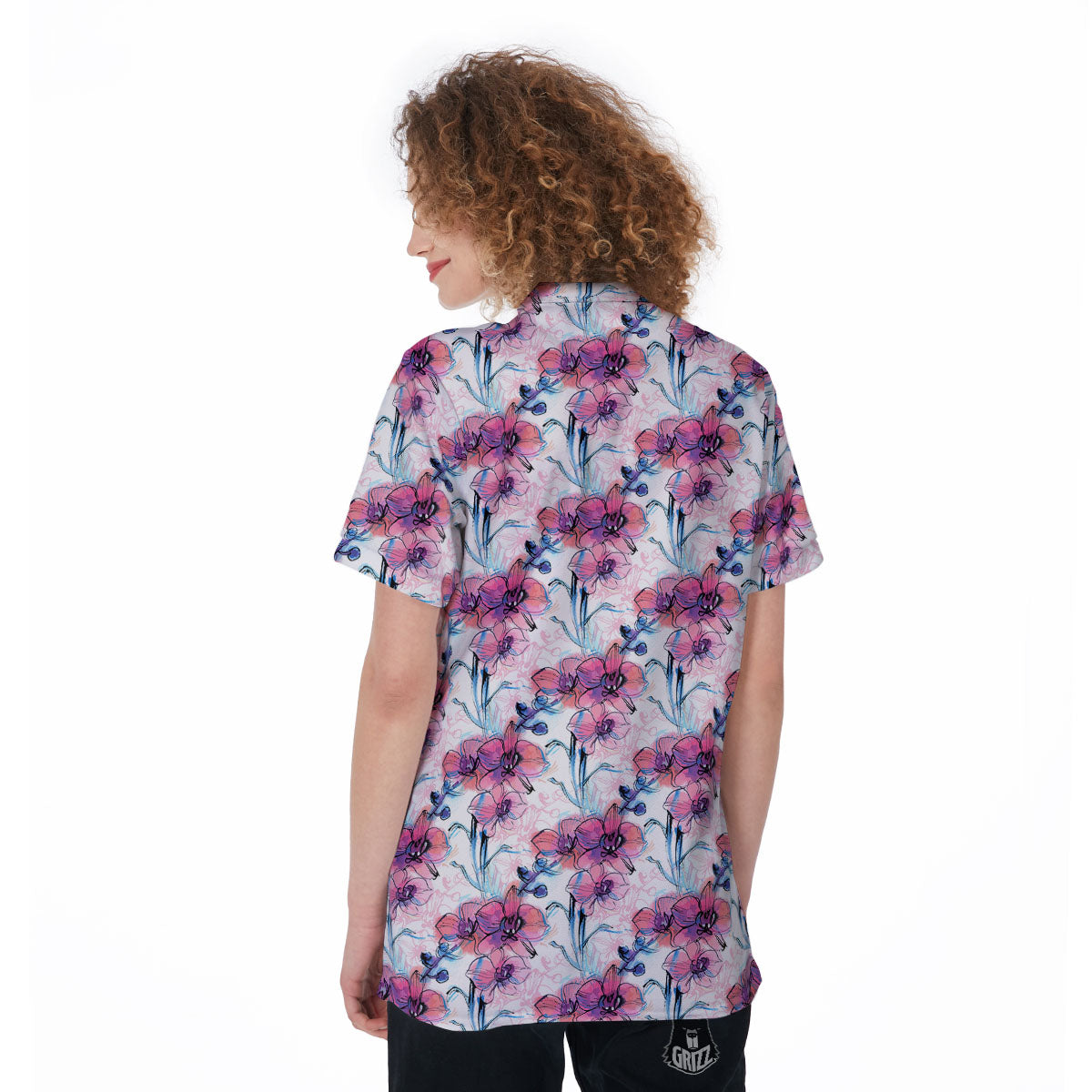 Orchid Drawing Print Pattern Women's Golf Shirts-grizzshop