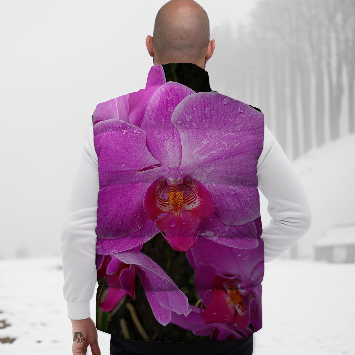 Orchid Flower Magenta Print Down Vest-grizzshop