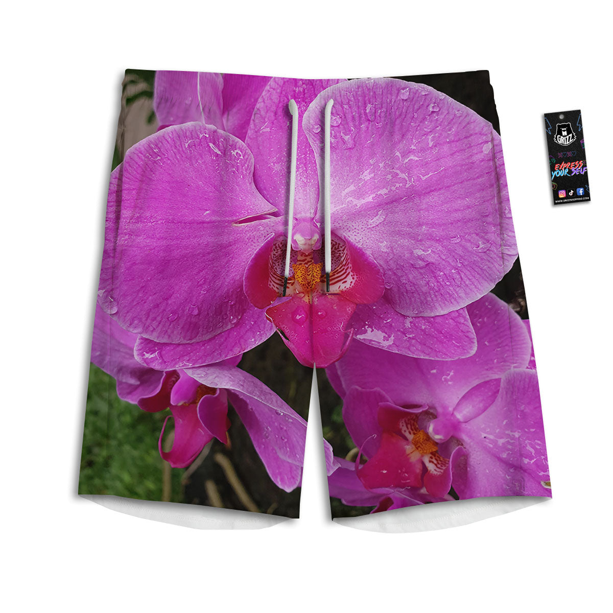 Orchid Flower Magenta Print Men's Athletic Shorts-grizzshop
