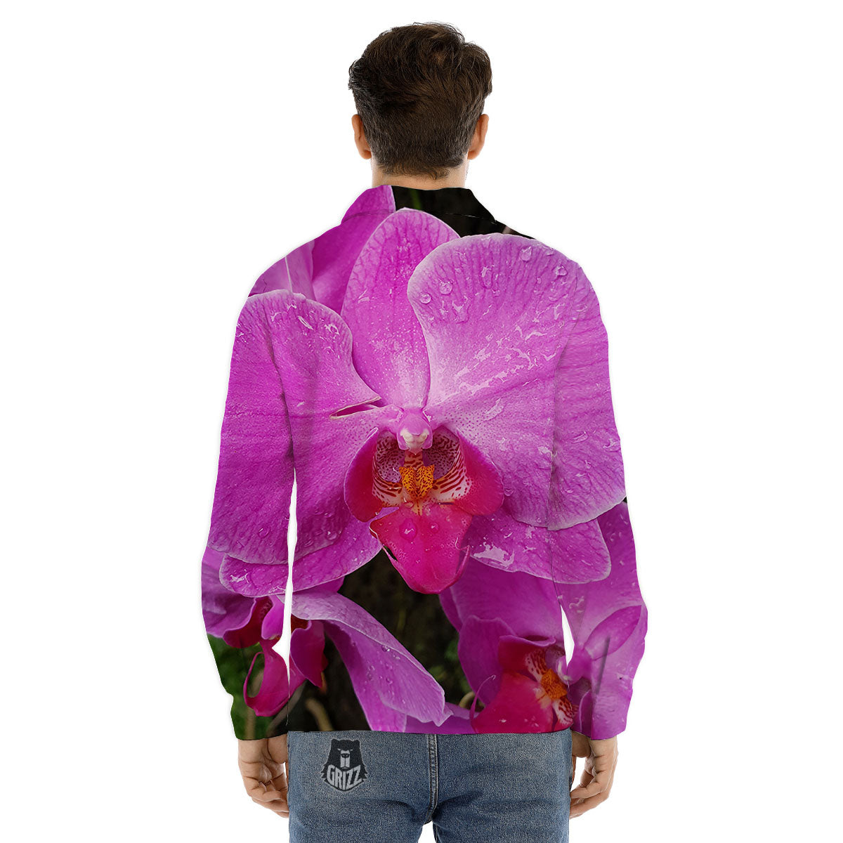 Orchid Flower Magenta Print Men's Dress Shirts-grizzshop