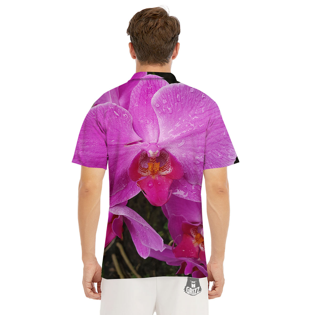 Orchid Flower Magenta Print Men's Golf Shirts-grizzshop