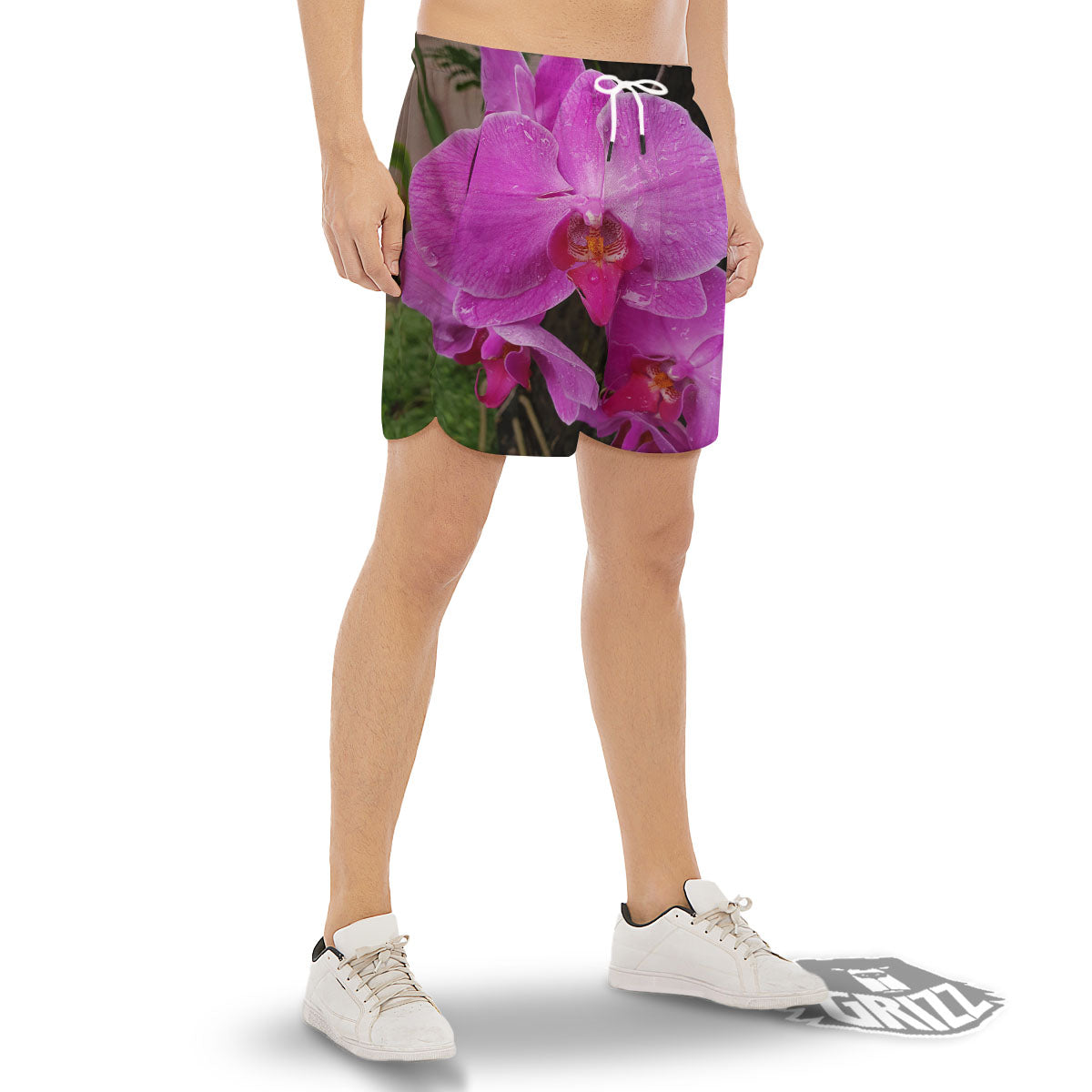 Orchid Flower Magenta Print Men's Gym Shorts-grizzshop