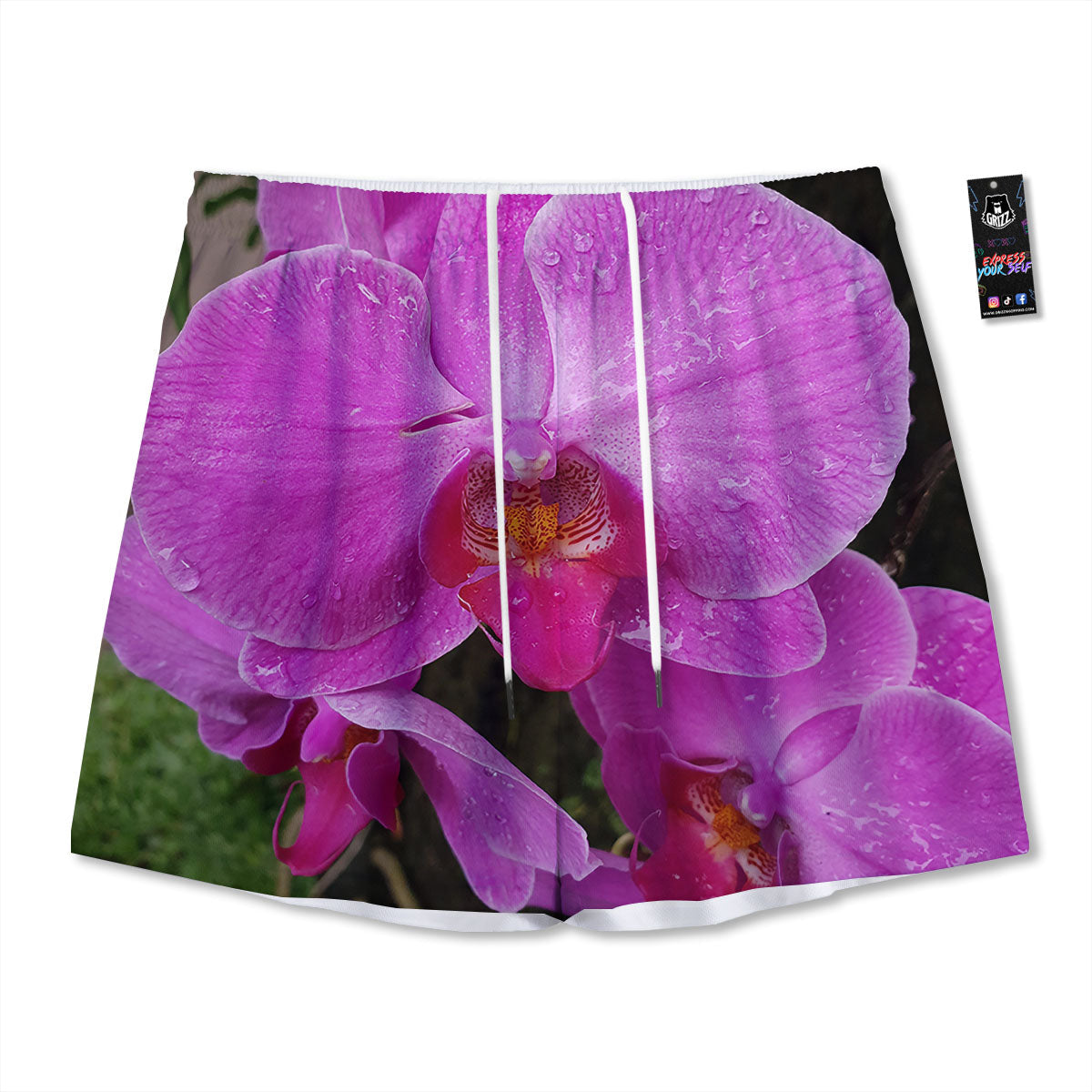 Orchid Flower Magenta Print Mesh Shorts-grizzshop