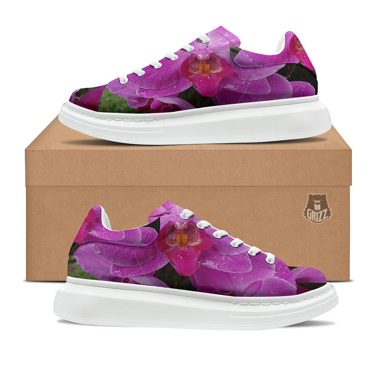 Orchid Flower Magenta Print Platform Shoes-grizzshop