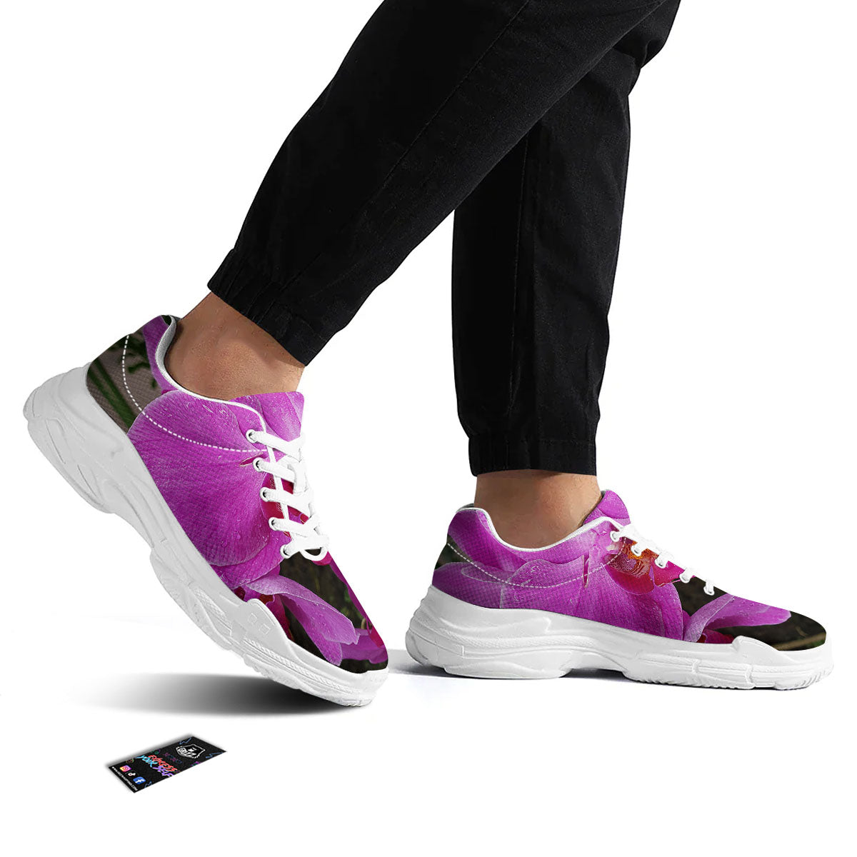Orchid Flower Magenta Print White Chunky Shoes-grizzshop