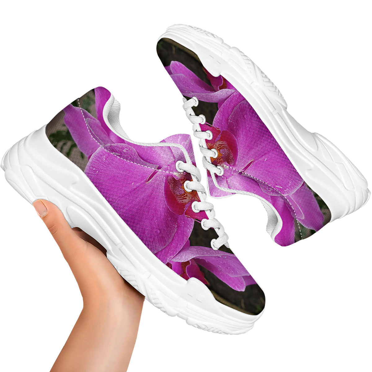 Orchid Flower Magenta Print White Chunky Shoes-grizzshop