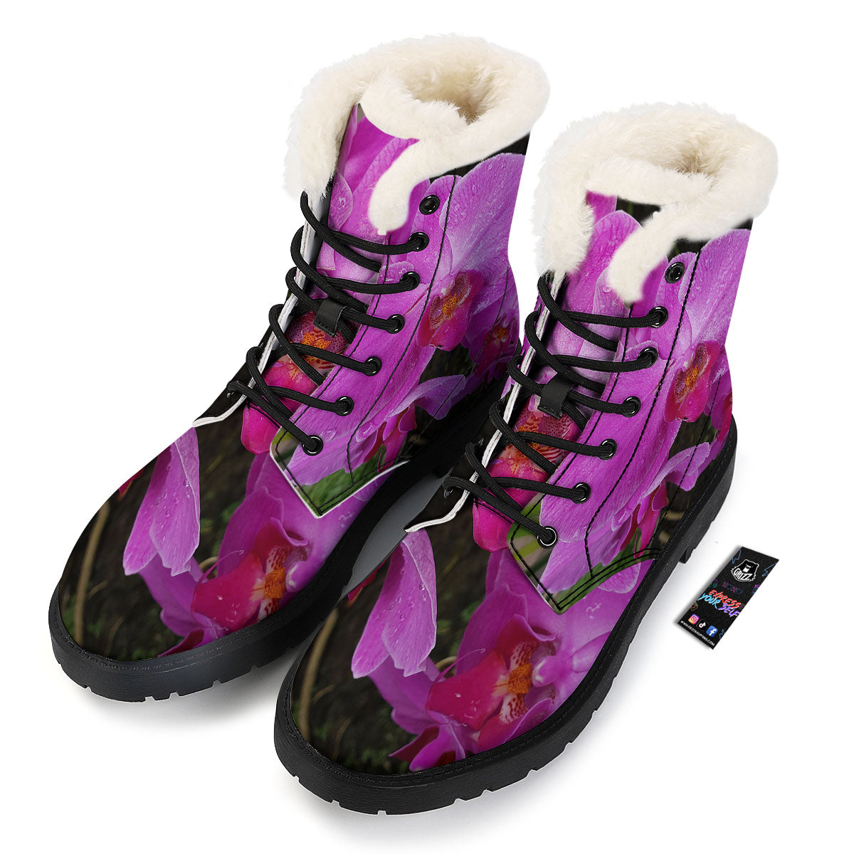 Orchid Flower Magenta Print Winter Boots-grizzshop