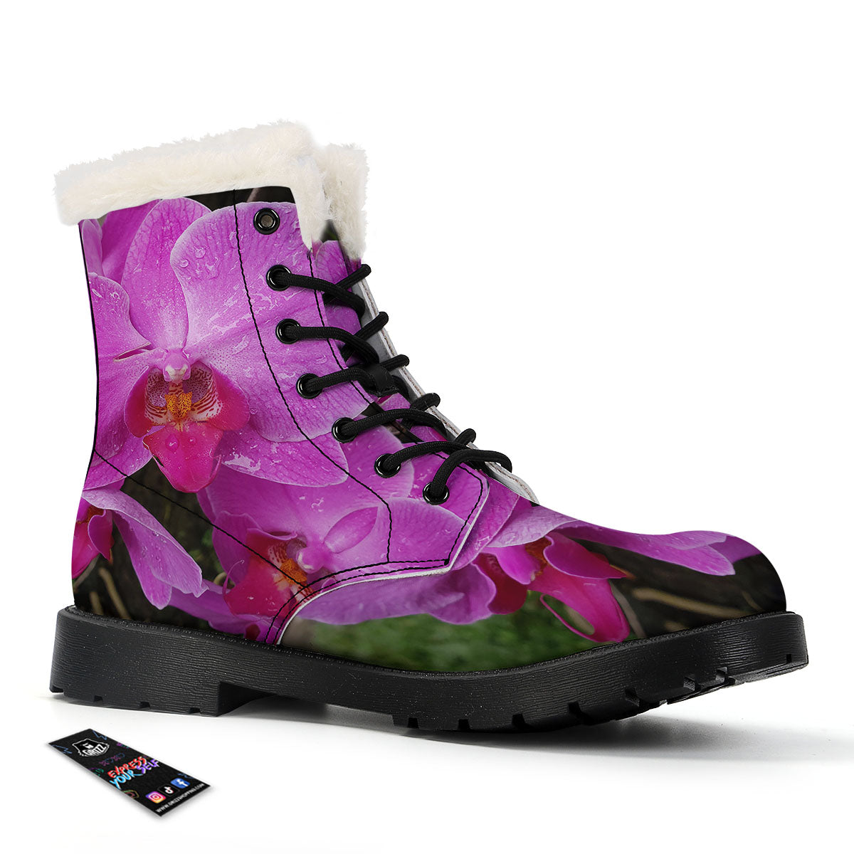 Orchid Flower Magenta Print Winter Boots-grizzshop