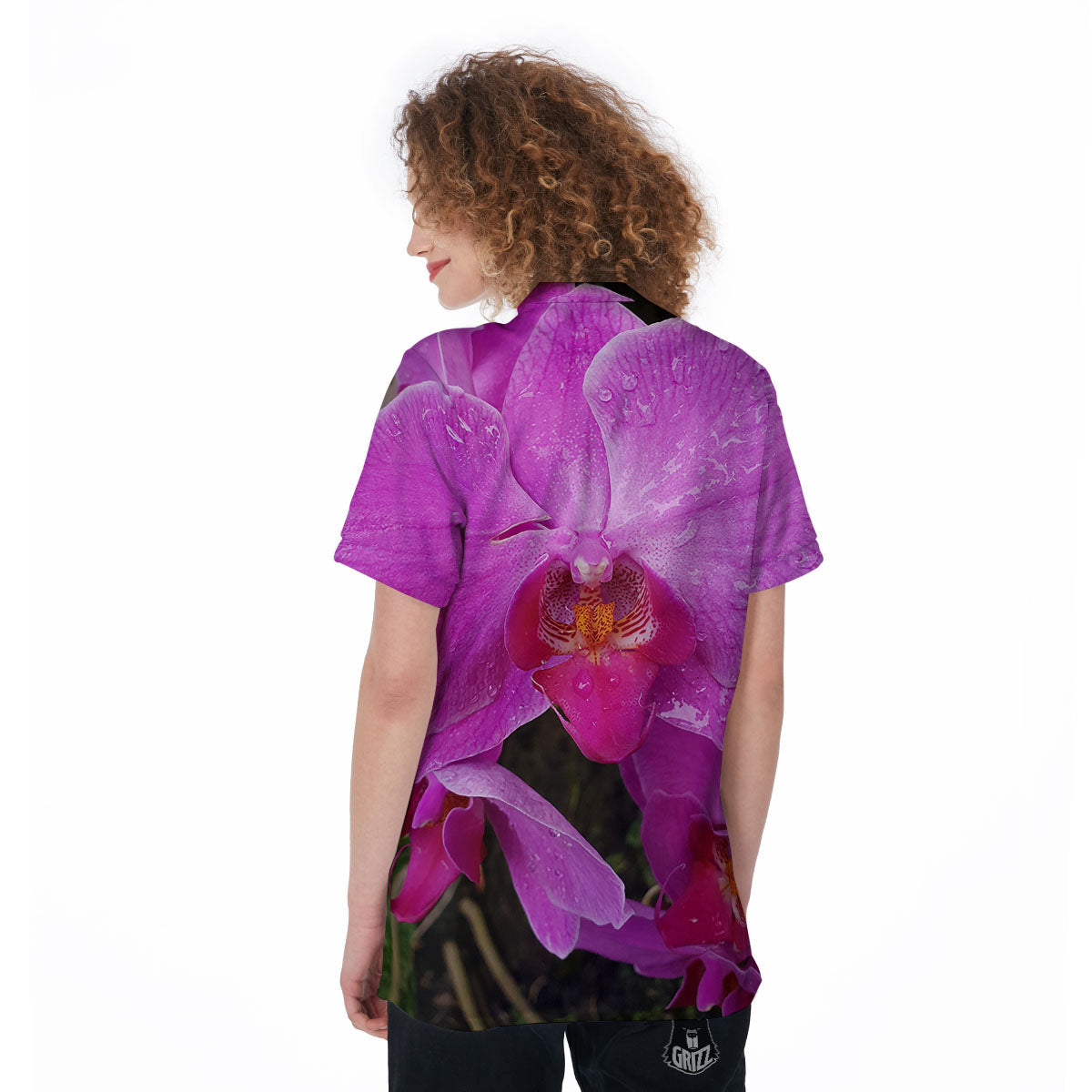 Orchid Flower Magenta Print Women's Golf Shirts-grizzshop