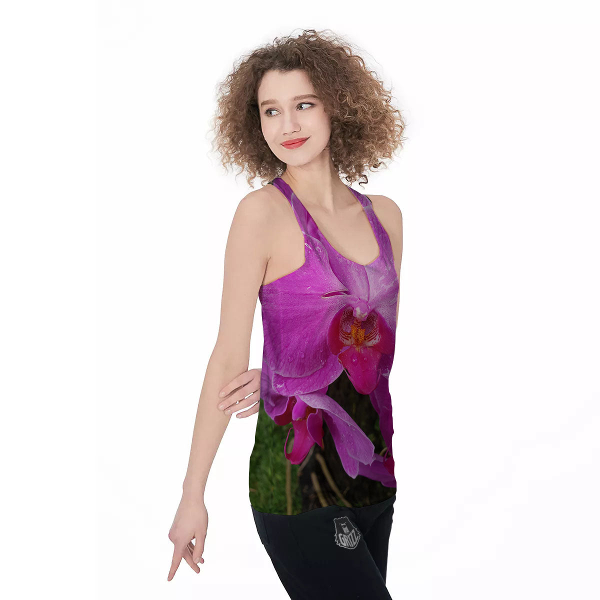 Orchid Flower Magenta Print Women's Racerback Tank Top-grizzshop