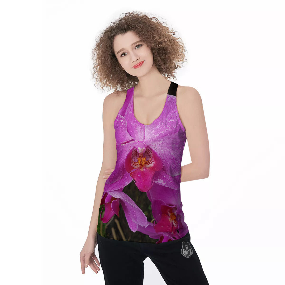 Orchid Flower Magenta Print Women's Racerback Tank Top-grizzshop