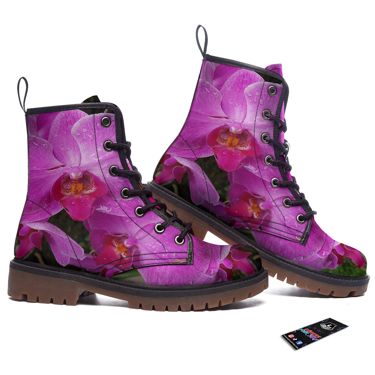 Orchid Flower Magenta Print Work Boots-grizzshop
