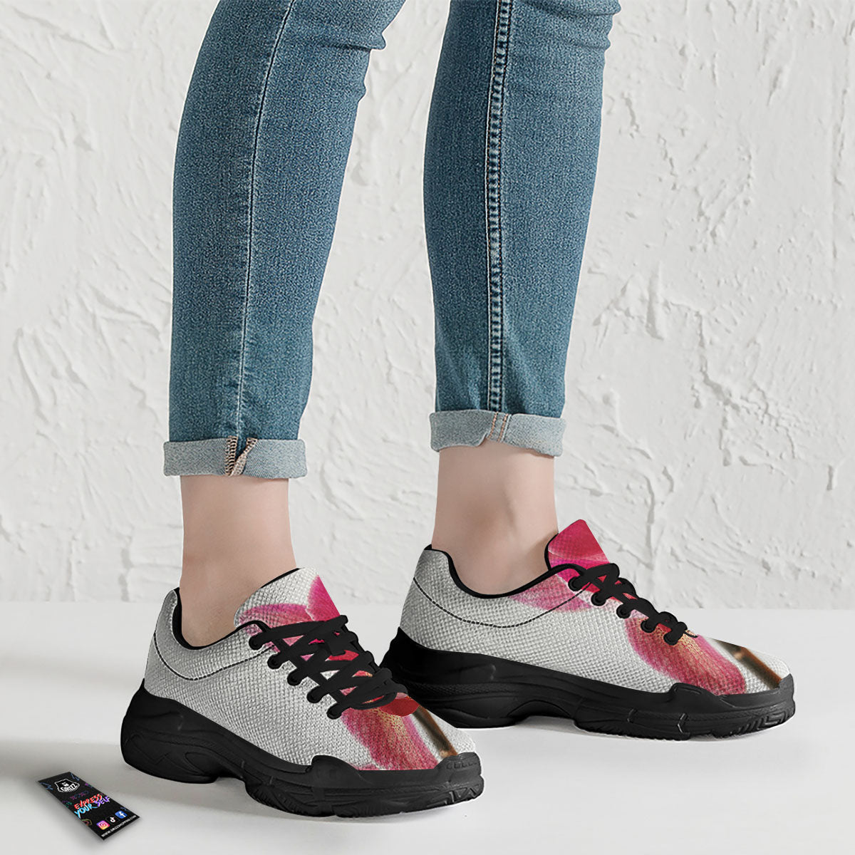 Orchid Flower Pink Print Black Chunky Shoes-grizzshop