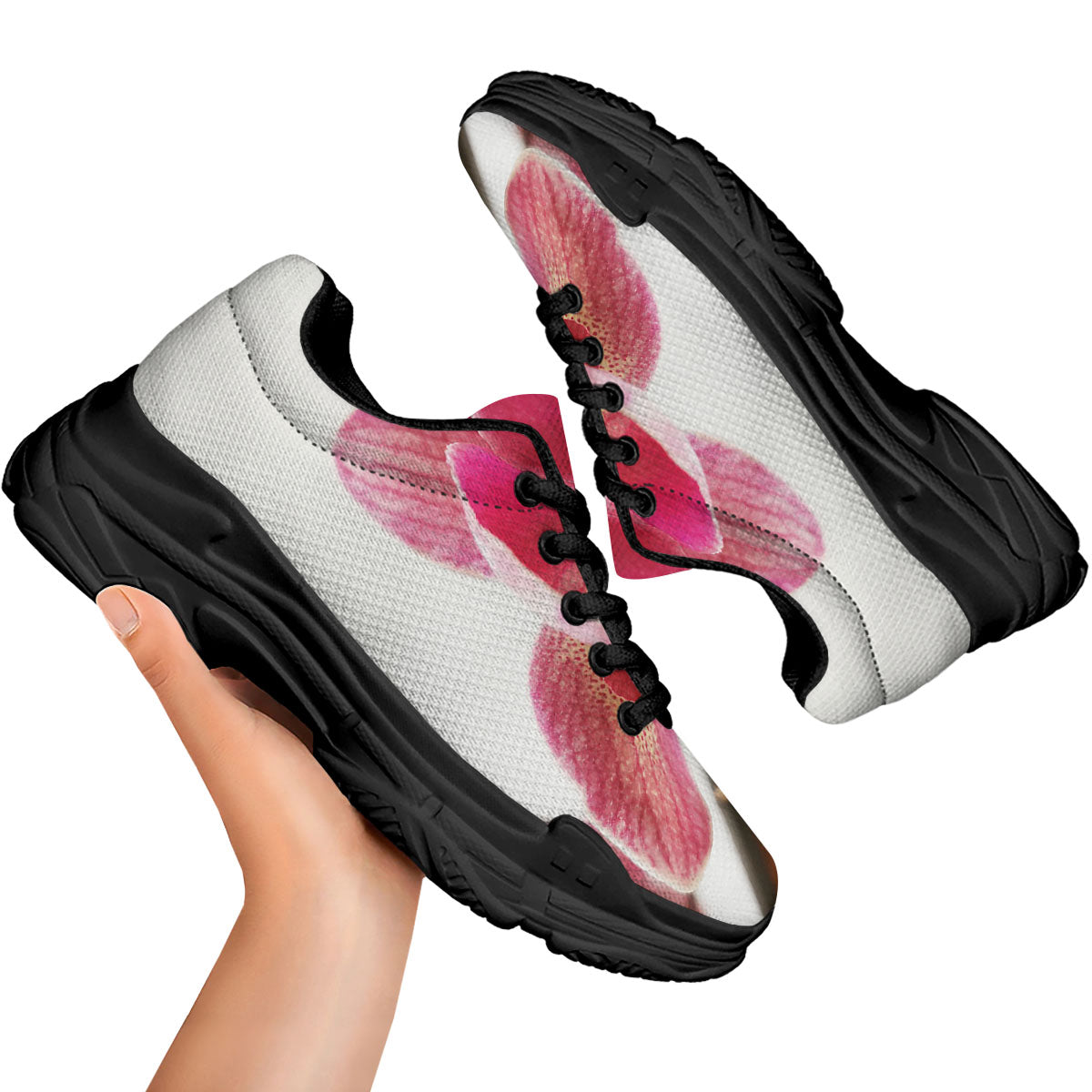 Orchid Flower Pink Print Black Chunky Shoes-grizzshop
