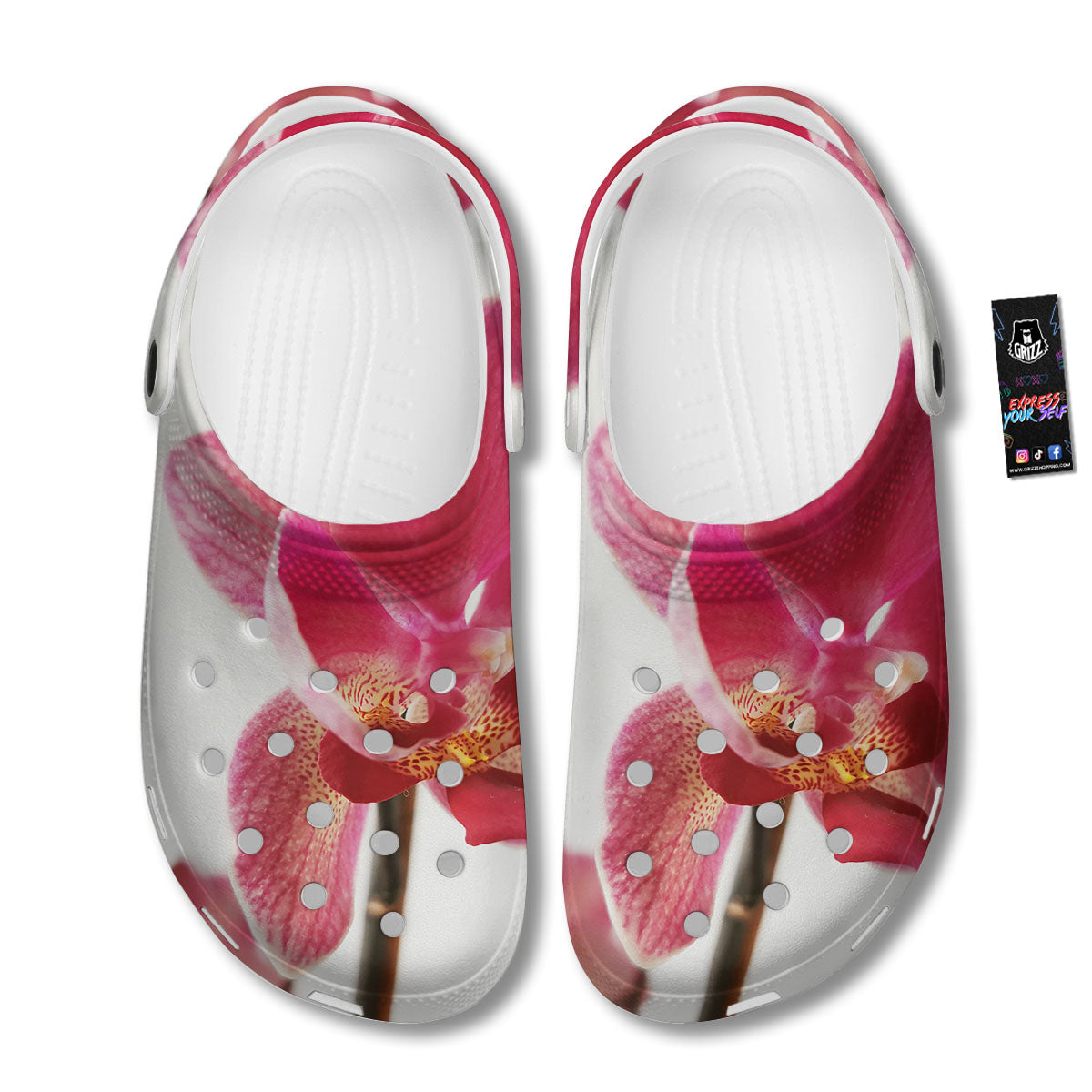 Orchid Flower Pink Print Clog-grizzshop