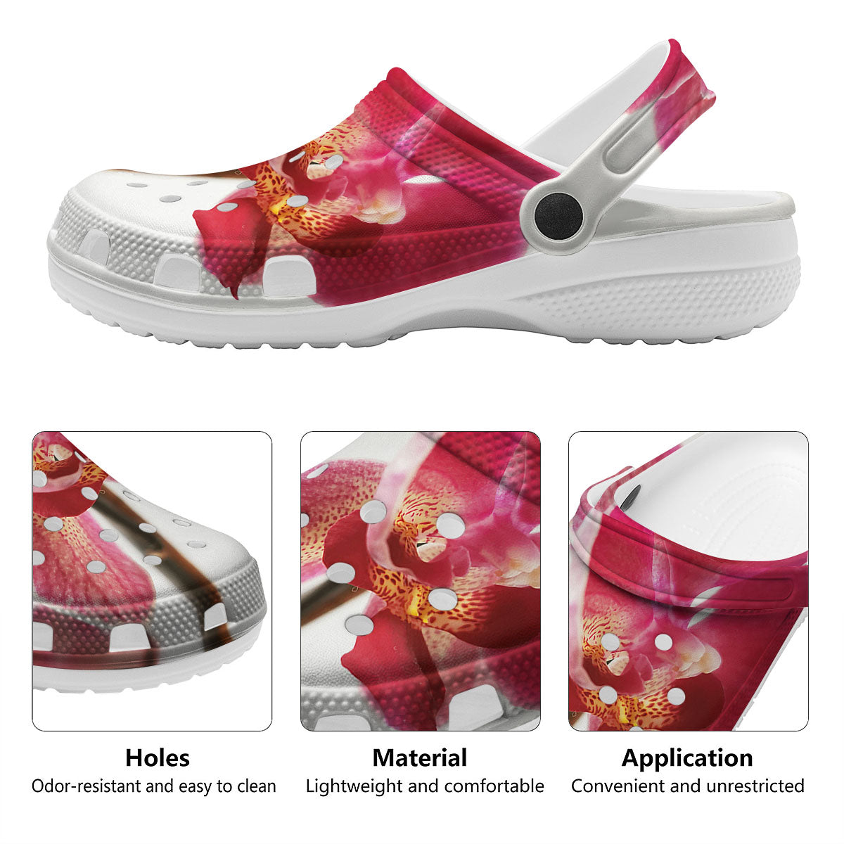 Orchid Flower Pink Print Clog-grizzshop