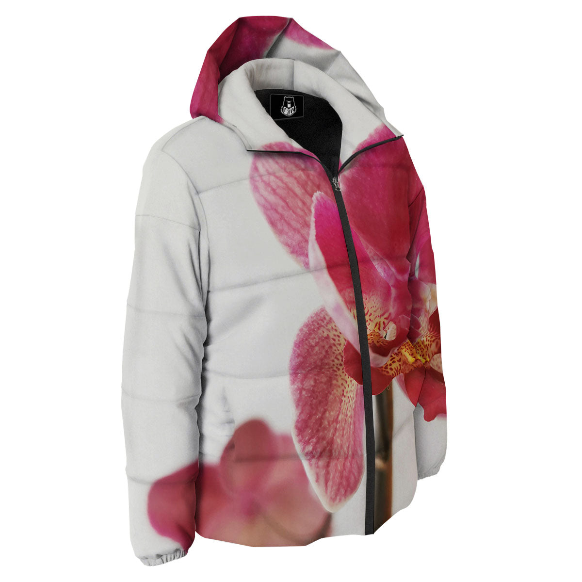 Orchid Flower Pink Print Down Jacket-grizzshop